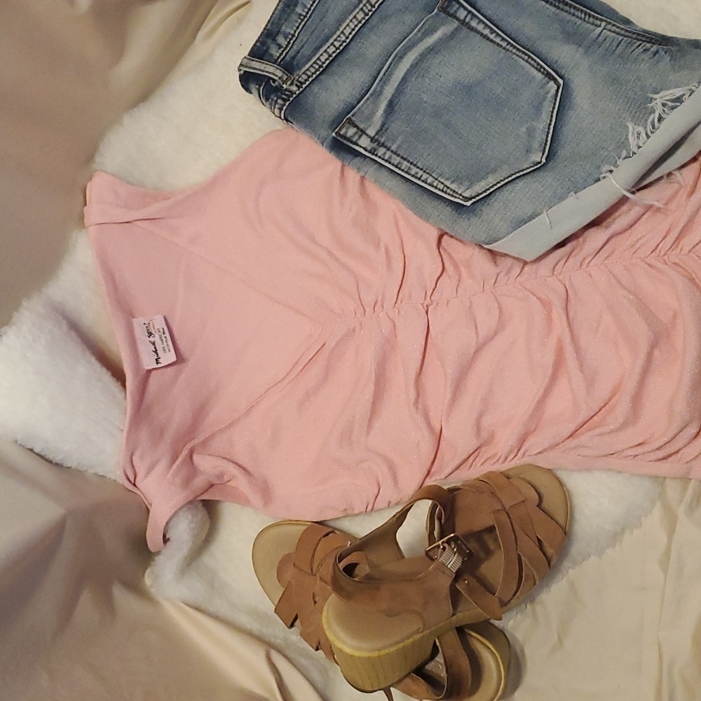 Michael Stars Pink Rouched Metallic Tank OS - Picture 6 of 7